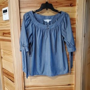 Trina Turk Women's Chambray Tie Sleeve Top Sz Small